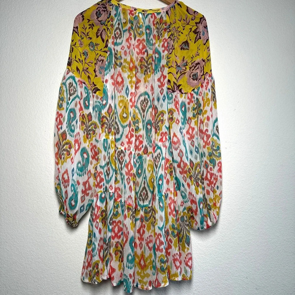 Anthropologie Maureen Babydoll Tunic Blouse Sheer Multicolor Floral Paisley M - Picture 12 of 16
